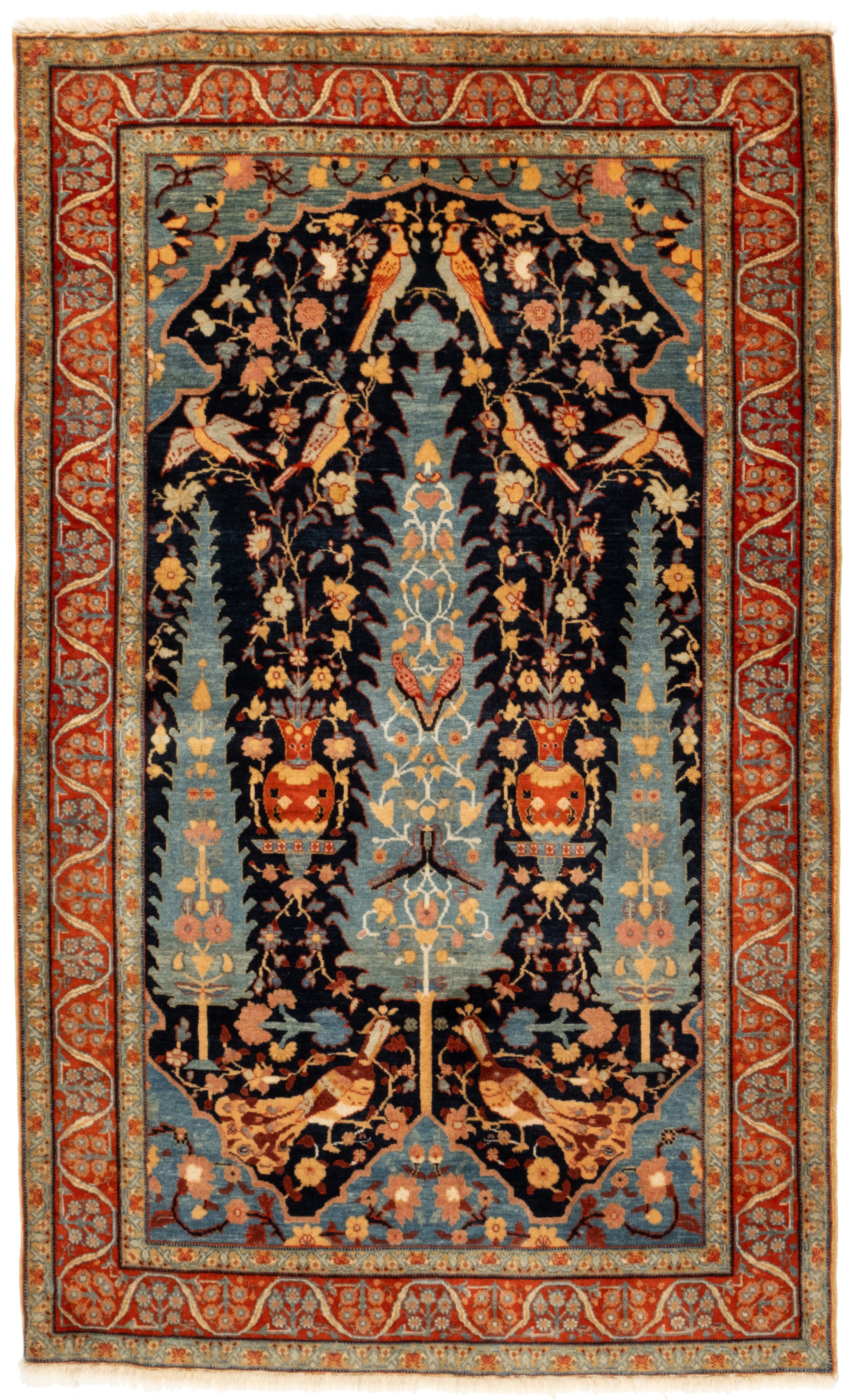 Kerman Prayer Rug with Vase & Birds | Persian 19th Century Design ...