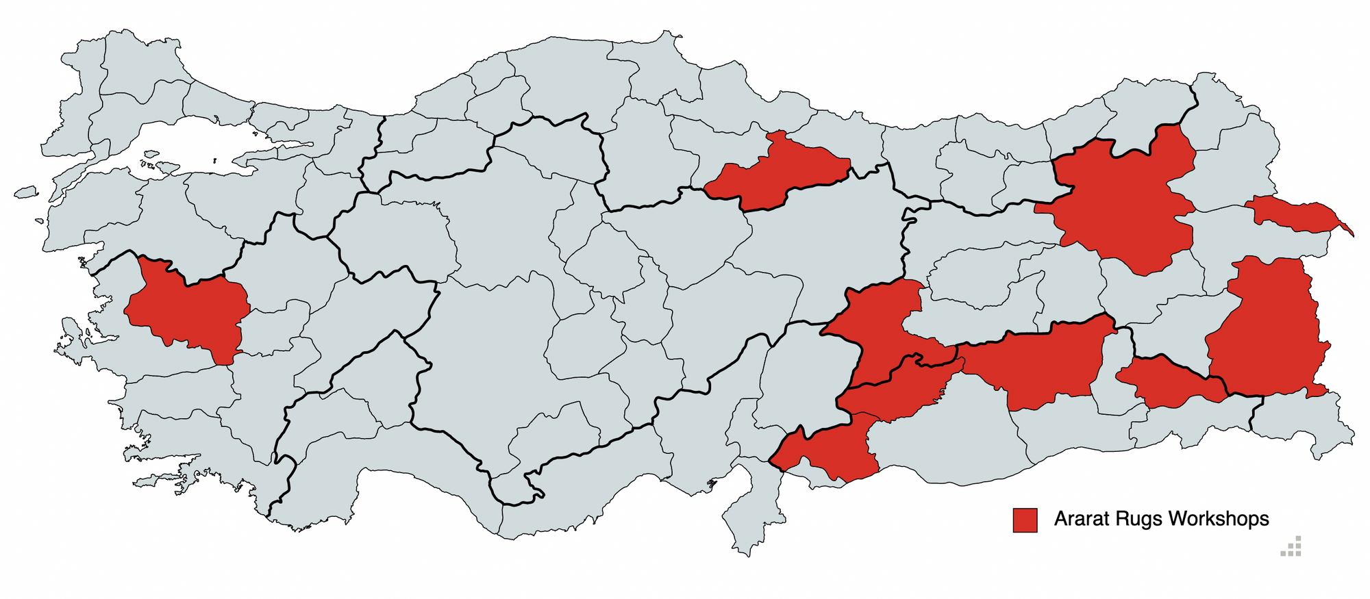 Map of Ararat Rugs weaving workshops in Turkey