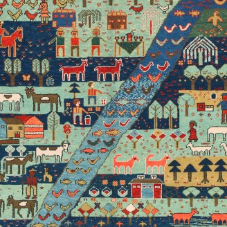 Village Theme Azeri Folk Life Rug