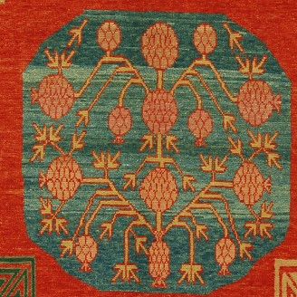 Square Khotan Rug with Pomegranate Design