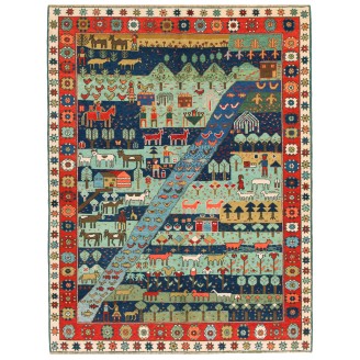 Village Theme Azeri Folk Life Rug