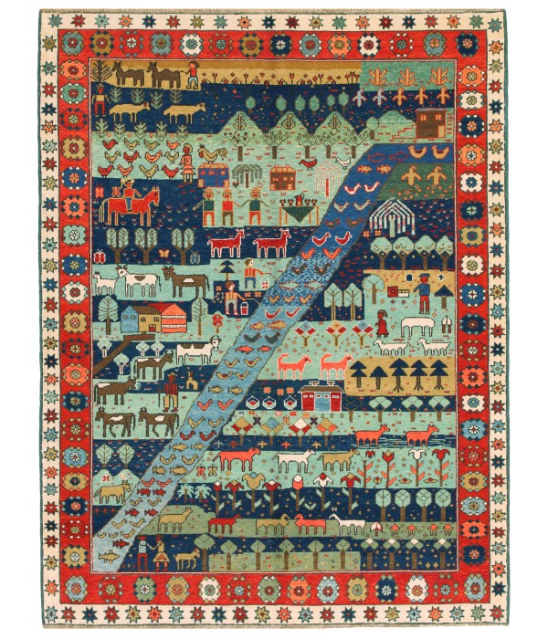 Village Theme Azeri Folk Life Rug