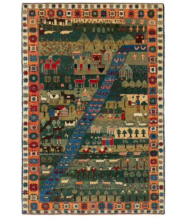 Village Theme Azeri Folk Life Rug