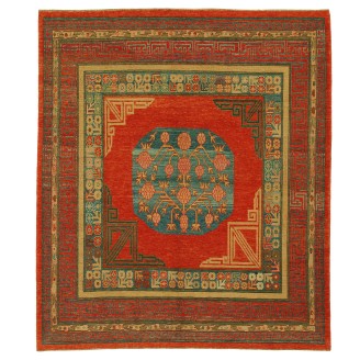 Square Khotan Rug with Pomegranate Design